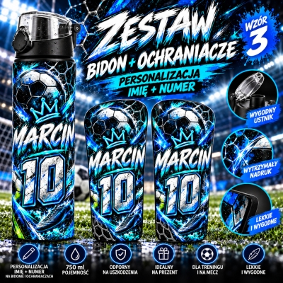 ZESTAW PIŁKARSKI Z PERSONALIZACJĄ – BIDON 750 ML + OCHRANIACZE